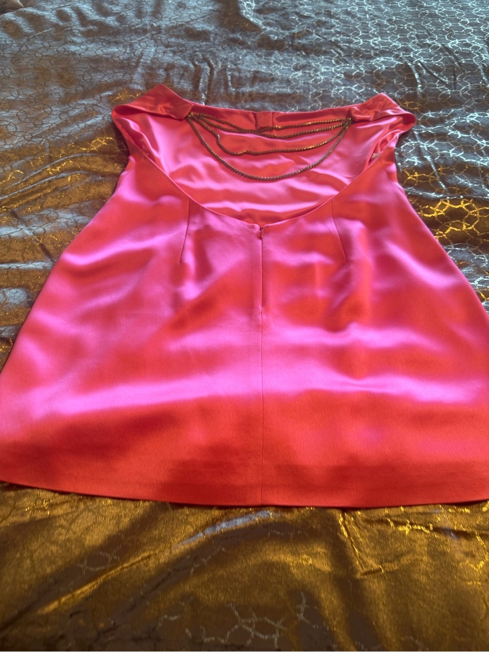 Retrofete Hot Pink Satin Camisole dress with Chain Trim
